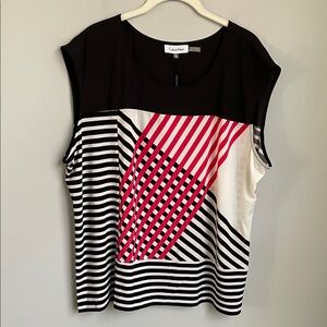 Calvin Klein Black and Pink Geometric Sleeveless Pullover Top Size 1X